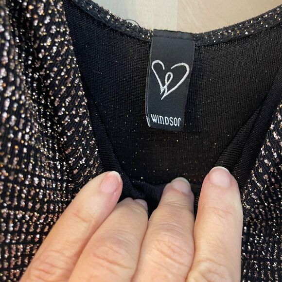 Windsor‎ gold black spaghetti strap long dress front slit, size small - Picture 7 of 16